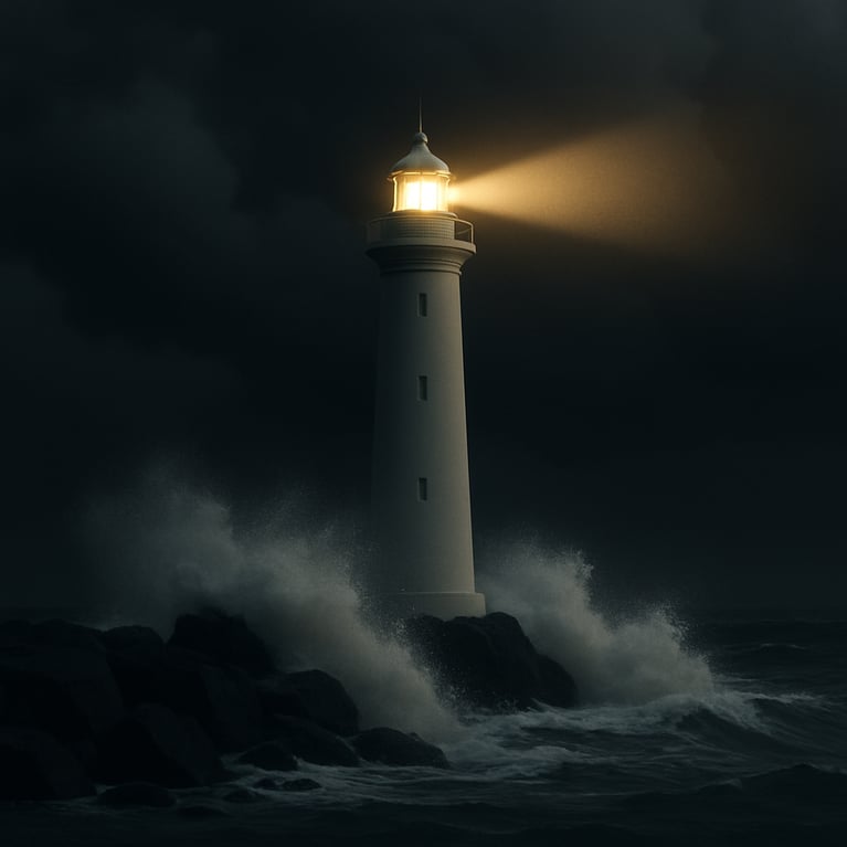 light house surrounded by crashing waves